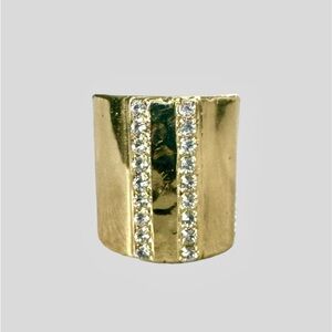 Sorrelli Elegant Crystal Rhinestone Rows Cuff Ring with Gold Tone Finish